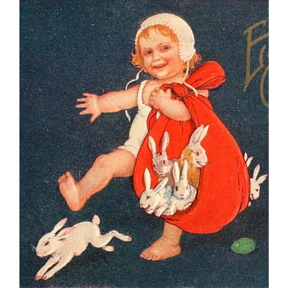 Antique 1910s Ephemera Easter Card Baby With Bunnies Embossed Used But Unposted - Picture 1 of 3